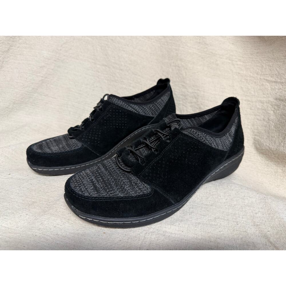 Aetrex Womens Black Leather Comfort Shoes Lace Up Walking Size 9 Wide Orthotic